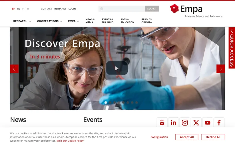 Swiss Federal Laboratories for Materials Science and Technology website screenshot