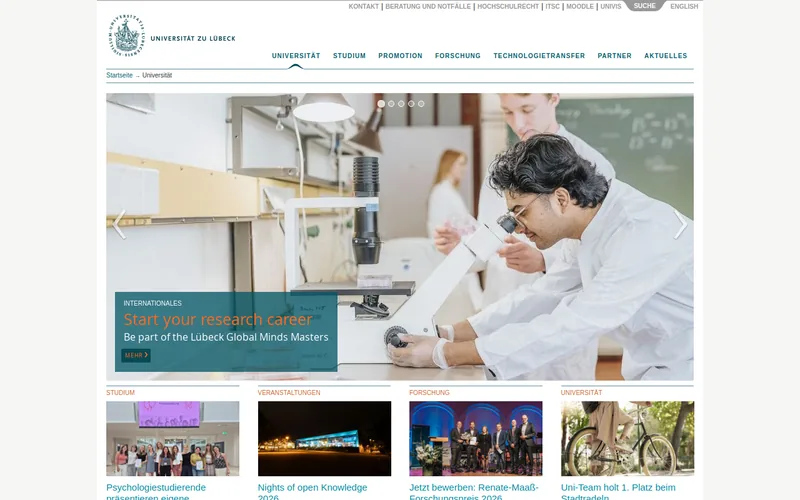 University of Lübeck website screenshot