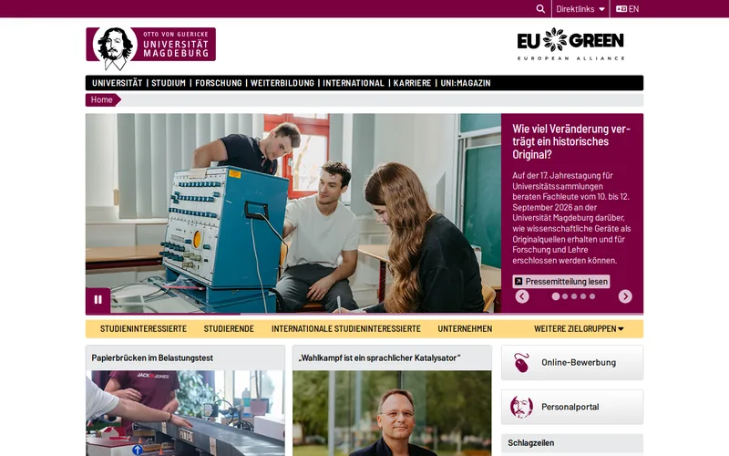 Otto-von-Guericke-Universität Magdeburg website screenshot