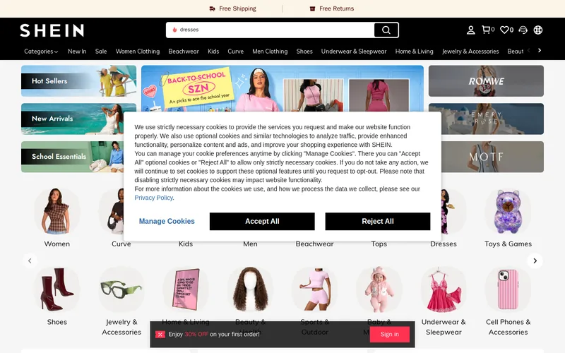 Shein website screenshot