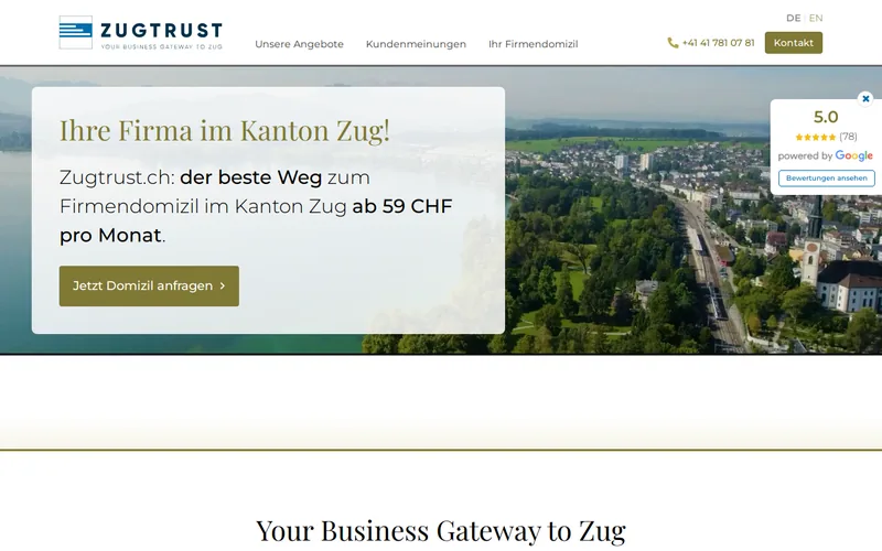 Zugtrust website screenshot