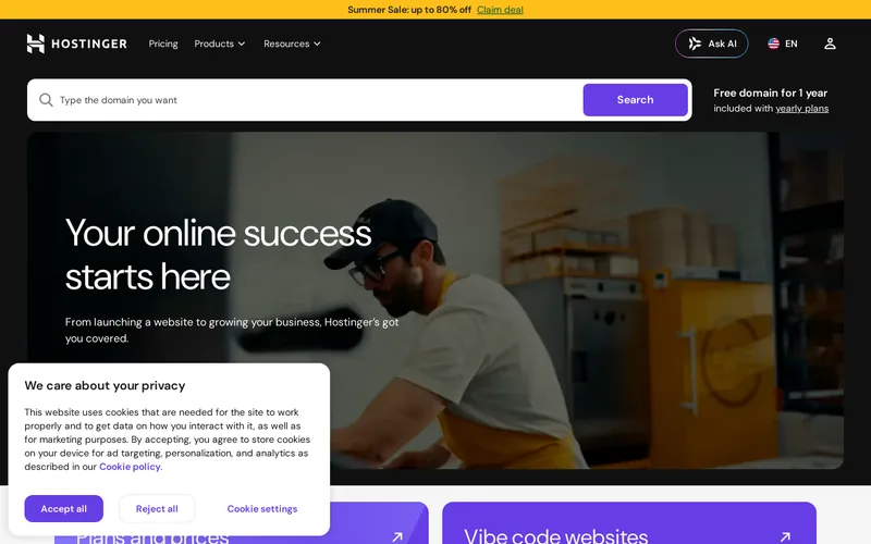 Website snapshot for Hostinger