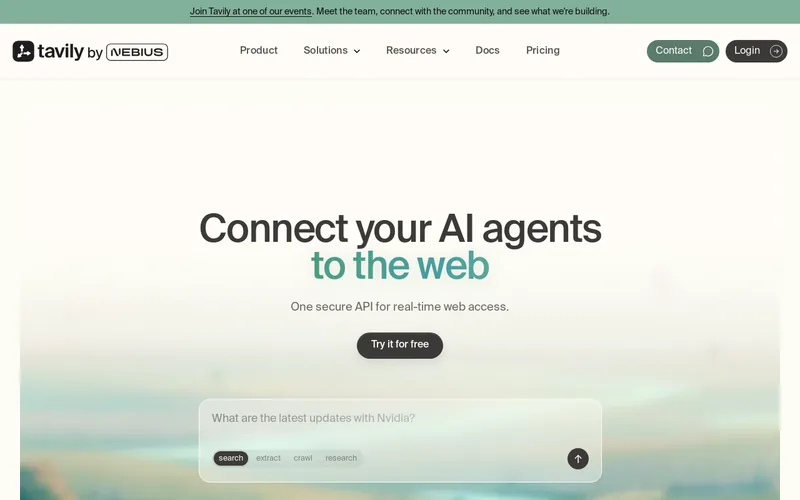 Website snapshot for Tavily