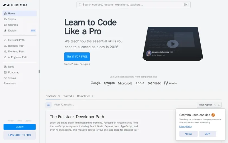 Website snapshot for Scrimba
