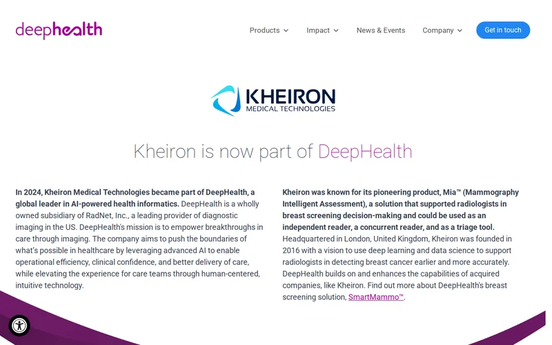 Website snapshot for Kheiron MedTech