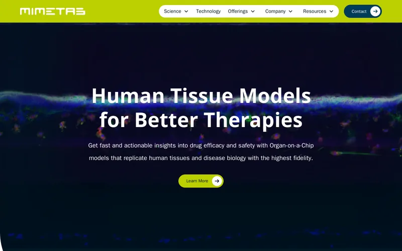 Website snapshot for Mimetas
