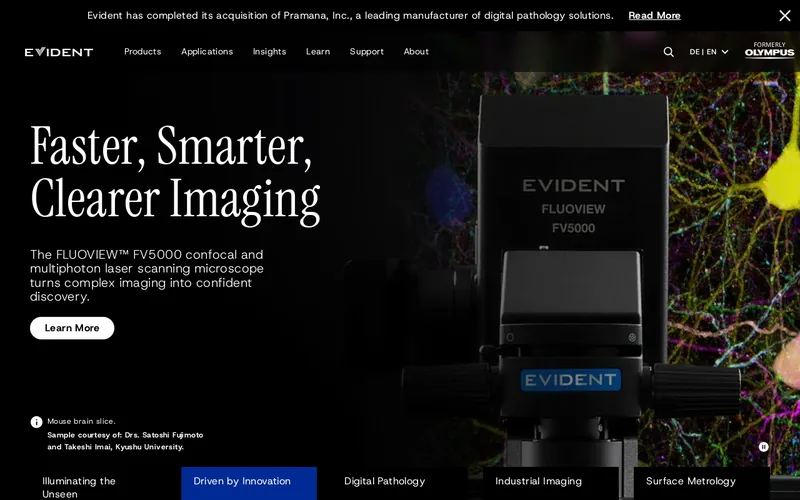 Website snapshot for Evident Scientific