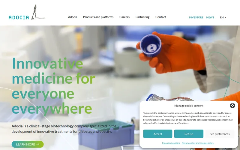Website snapshot for Adocia