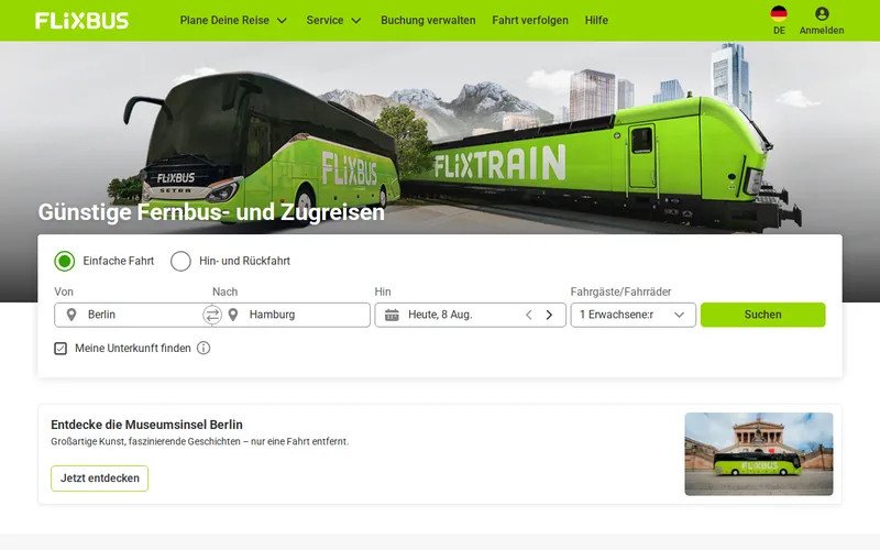 Website snapshot for FlixBus