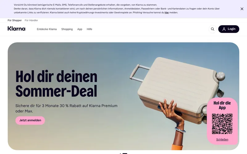 Website snapshot for Klarna