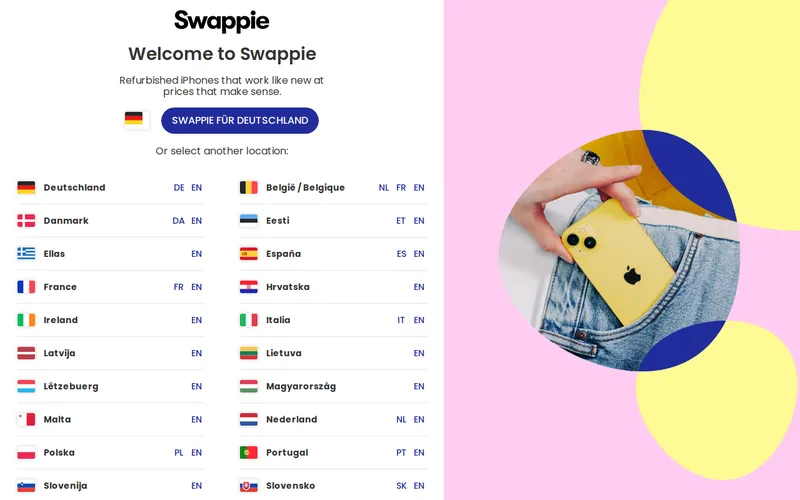 Website snapshot for Swappie