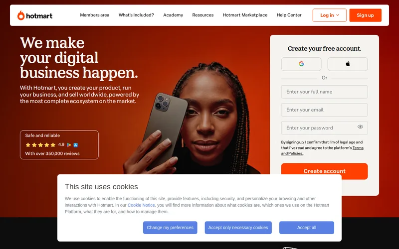 Website snapshot for Hotmart