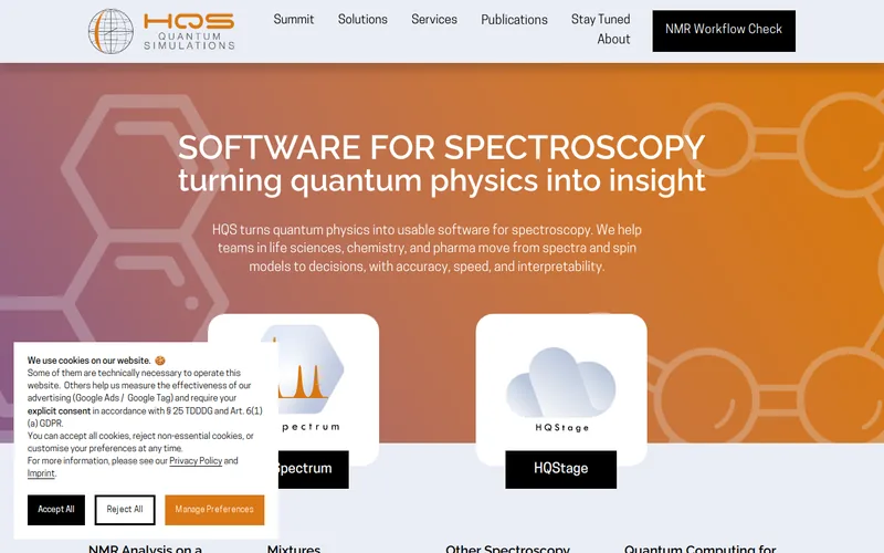 Website snapshot for HQS Quantum Simulations