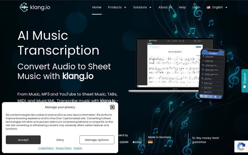 Website snapshot for Klangio GmbH