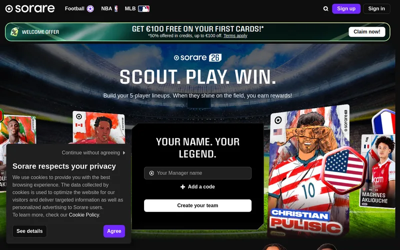 Website snapshot for Sorare