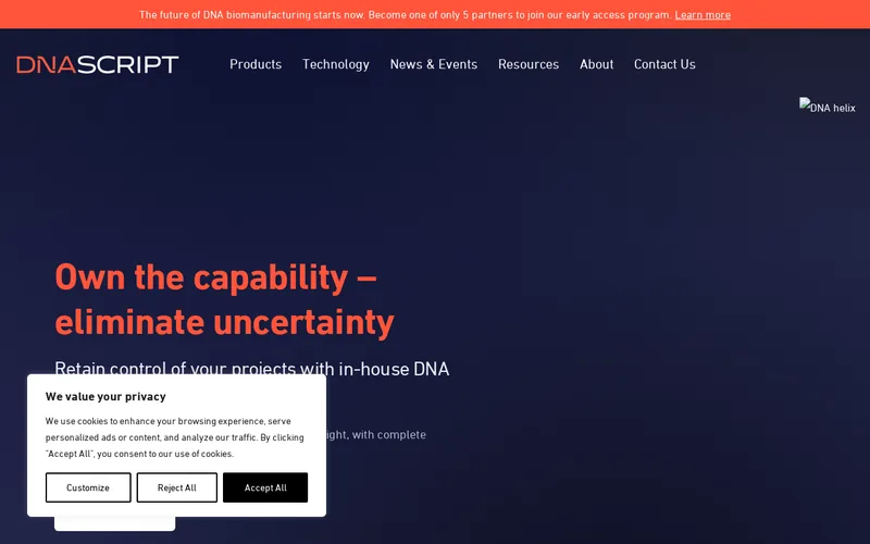 Website snapshot for DNA Script