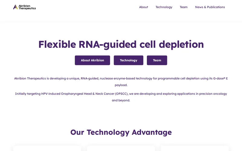 Website snapshot for Akribion Therapeutics