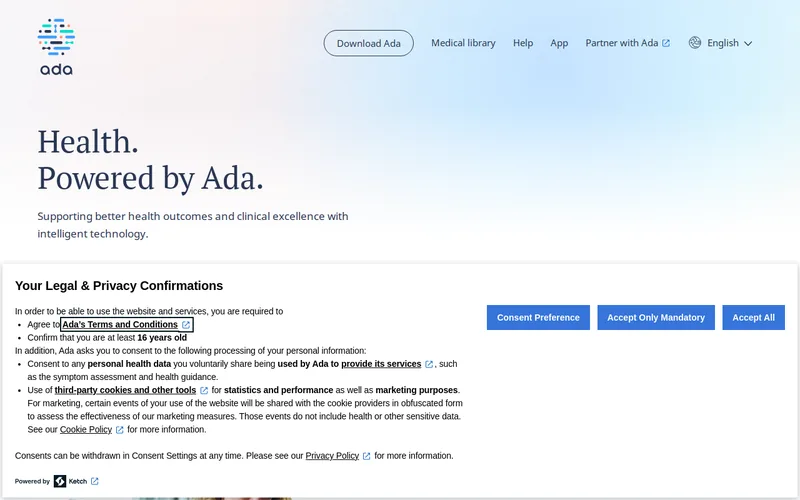 Website snapshot for Ada Health
