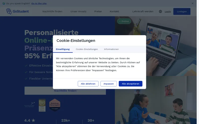 Website snapshot for GoStudent