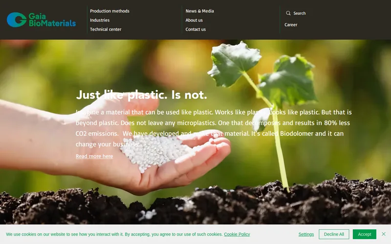 Website snapshot for Gaia BioMaterials AB