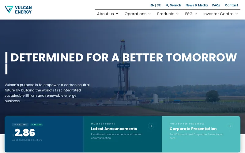 Website snapshot for Vulcan Energy Resources
