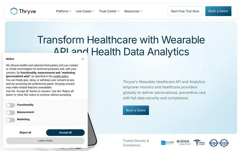 Website snapshot for Thryve