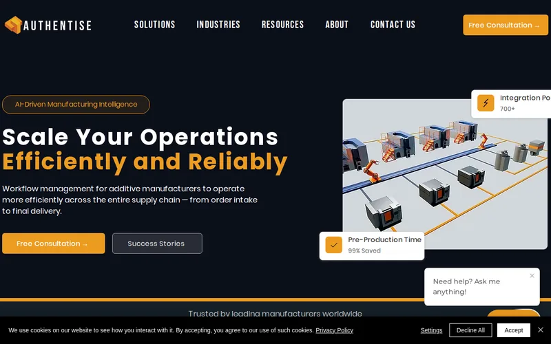 Website snapshot for Authentise