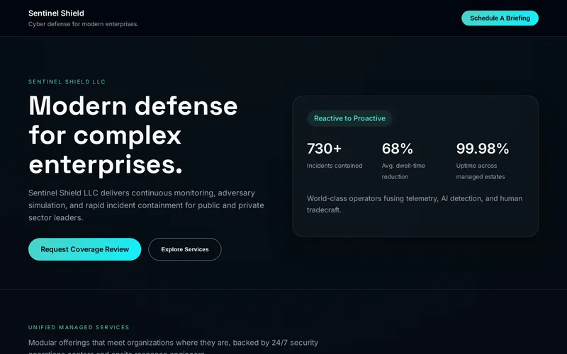 Website snapshot for Sentinel Shield LLC