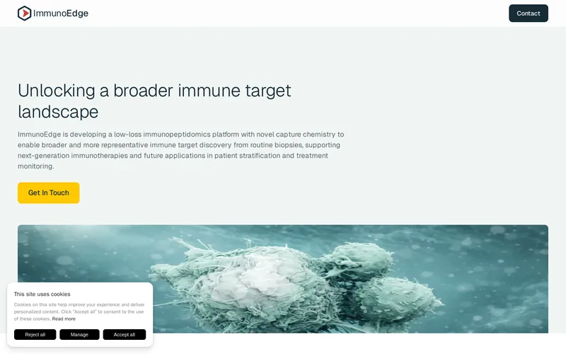 Website snapshot for ImmunoEdge