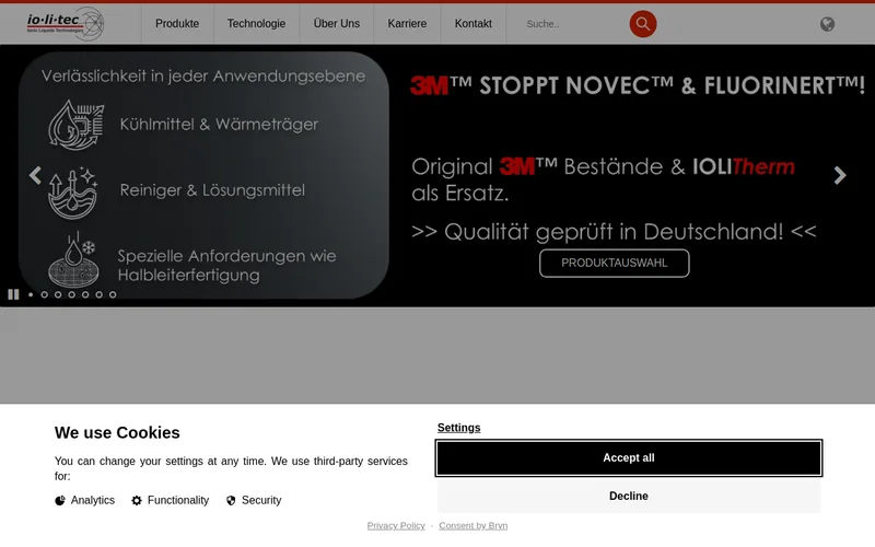Website snapshot for IoLiTec Ionic Liquids Technologies GmbH