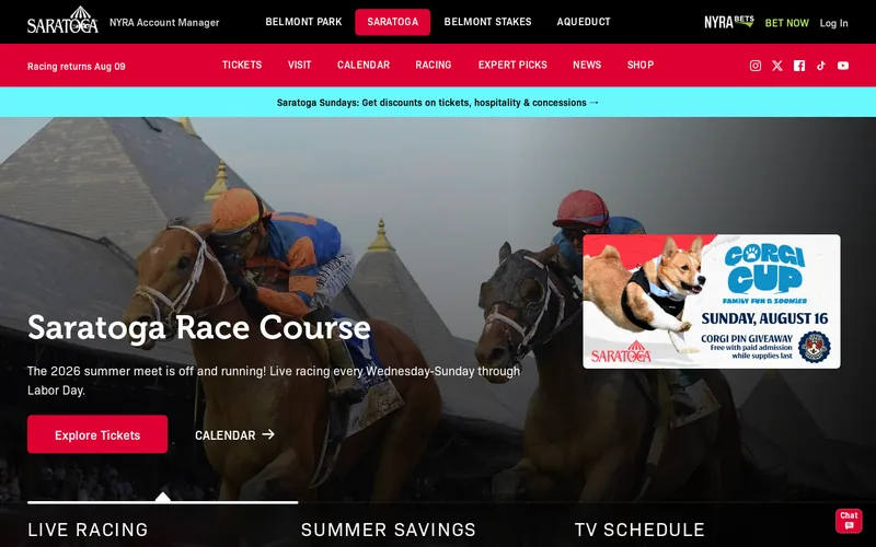 Website snapshot for NYRA