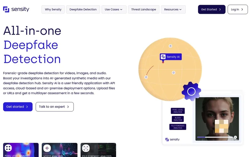 Website snapshot for Sensity AI