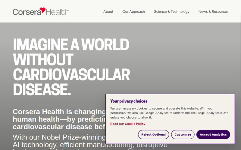 Website snapshot for Corsera Health