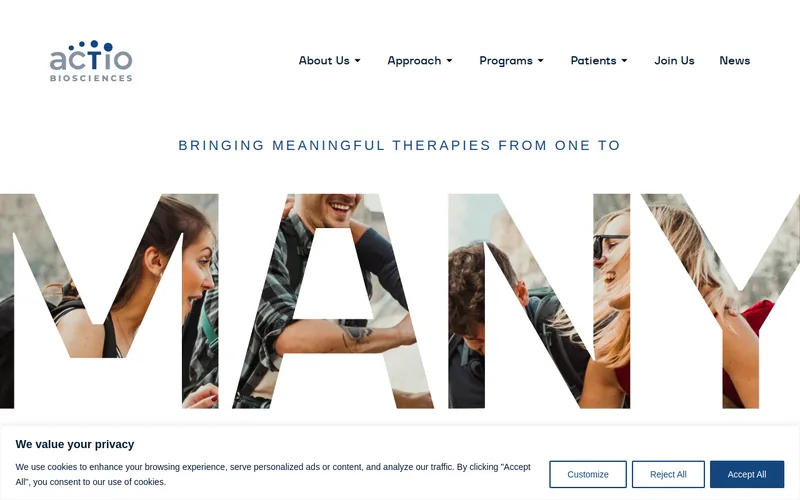 Website snapshot for Actio Biosciences