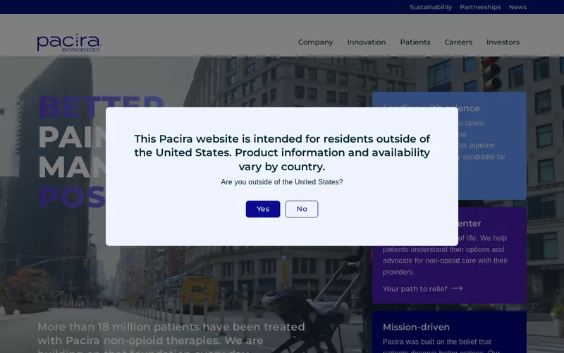 Website snapshot for Pacira BioSciences, Inc.