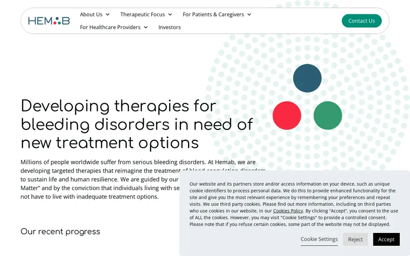 Website snapshot for Hemab Therapeutics