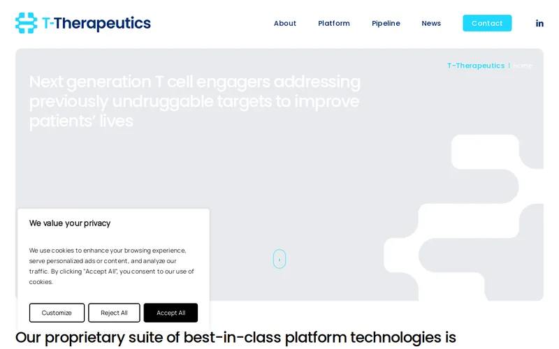 Website snapshot for T-Therapeutics