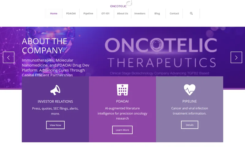 Website snapshot for Oncotelic Therapeutics, Inc.
