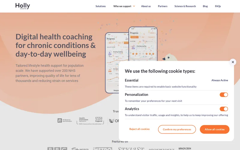 Website snapshot for Holly Health