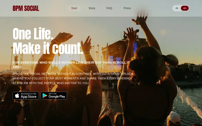 Website snapshot for 8pm Social