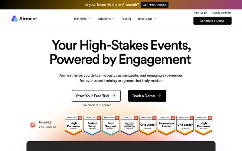 Website snapshot for Airmeet