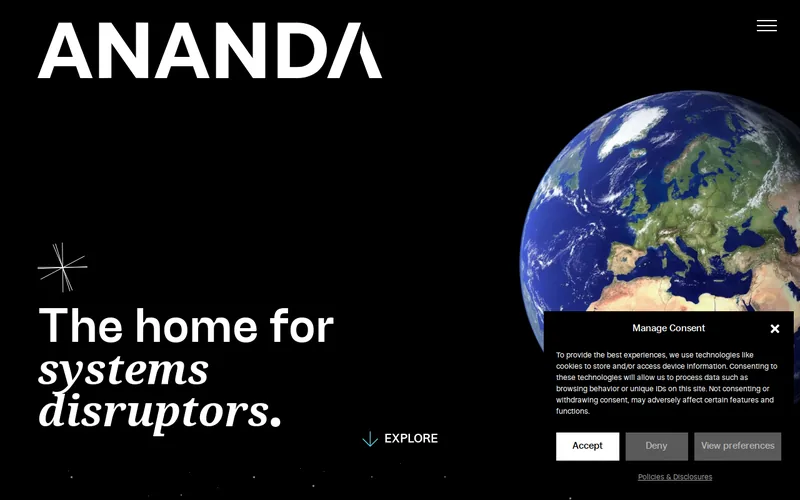 Website snapshot for Ananda Impact Ventures
