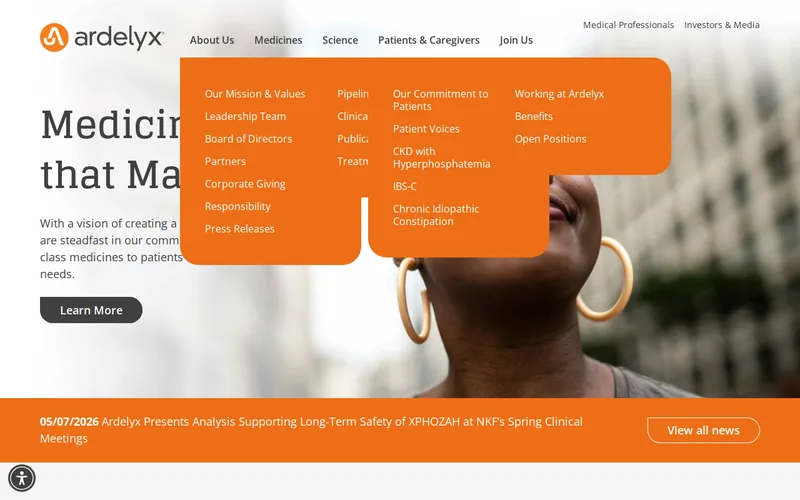 Website snapshot for Ardelyx