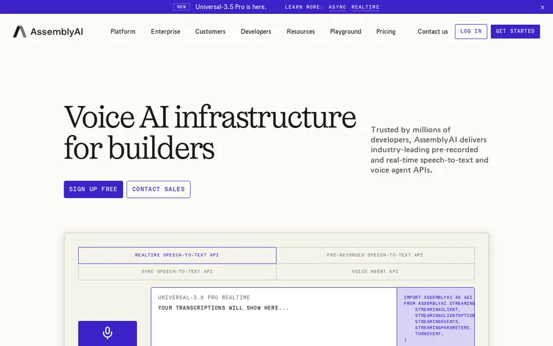 Website snapshot for AssemblyAI