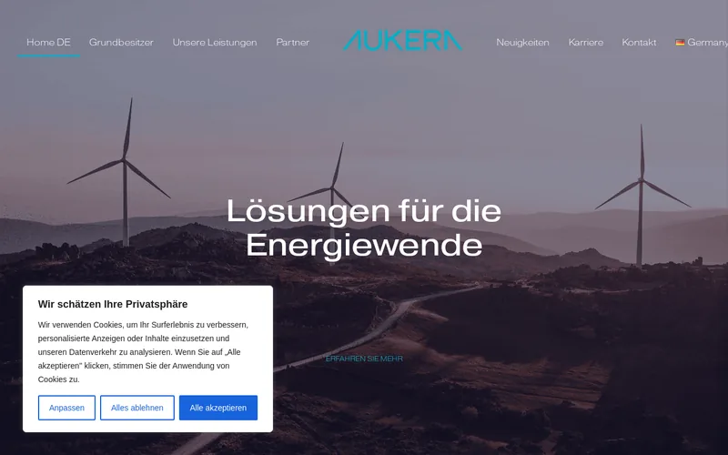Website snapshot for Aukera Energy