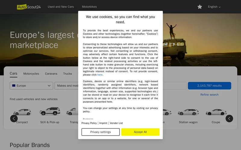 Website snapshot for AutoScout24