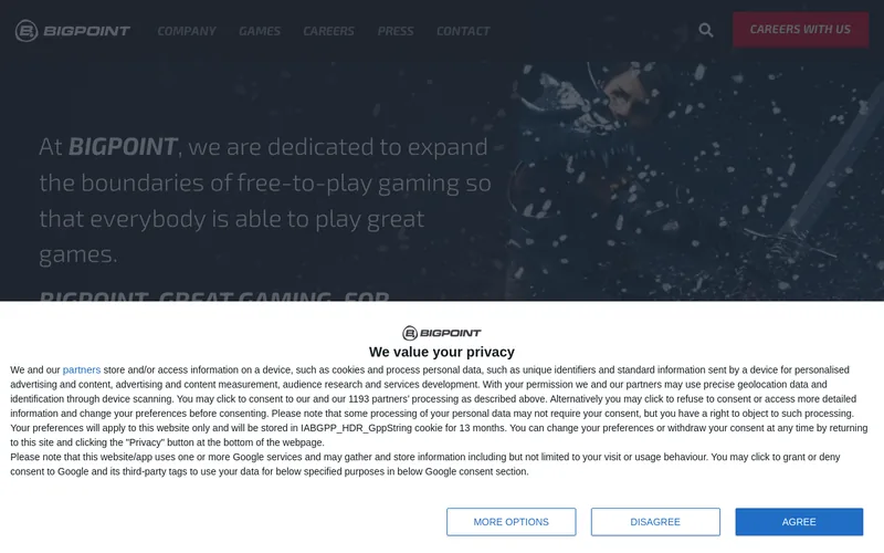 Website snapshot for Bigpoint