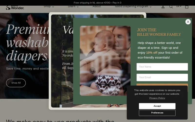 Website snapshot for Billie Wonder