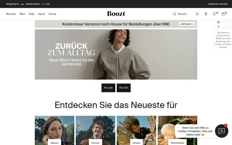 Website snapshot for Boozt