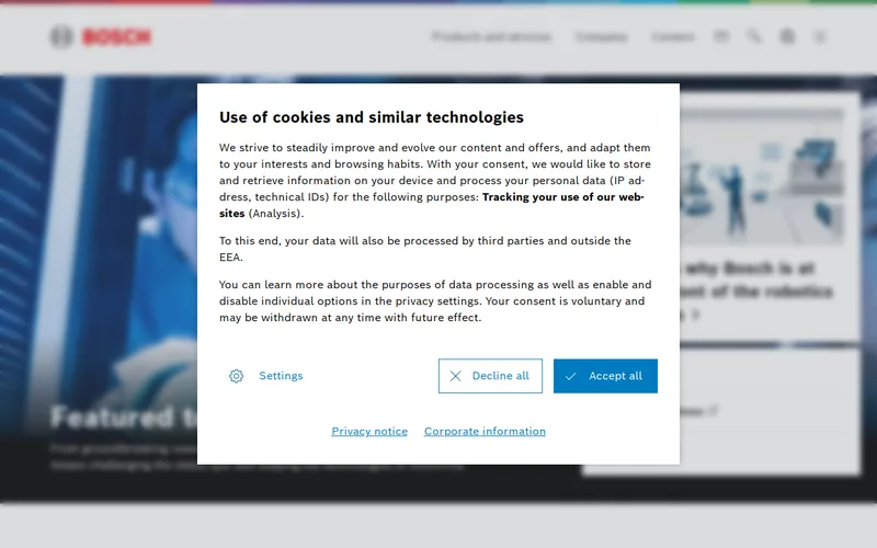 Website snapshot for Bosch Sensortec